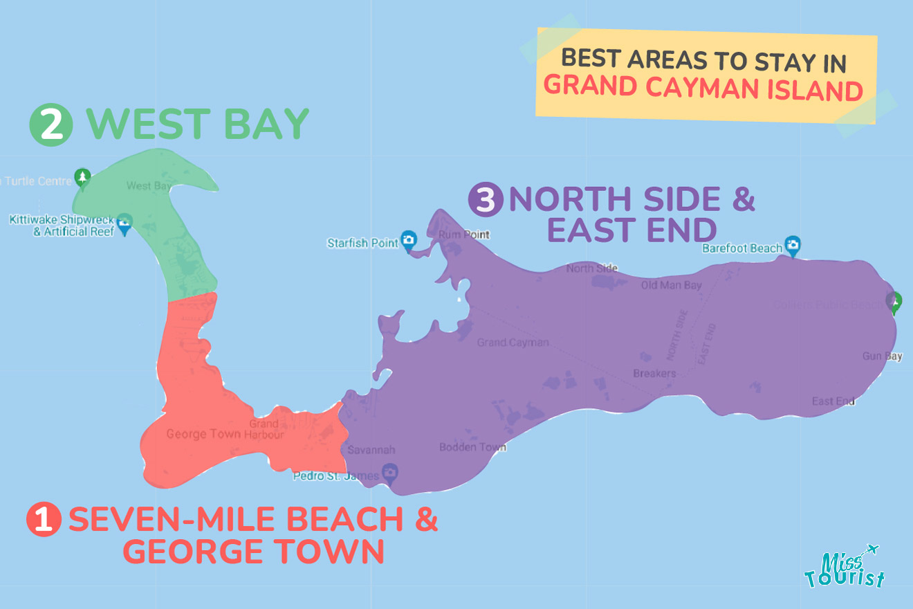 Map of best places to stay Grand Cayman Island